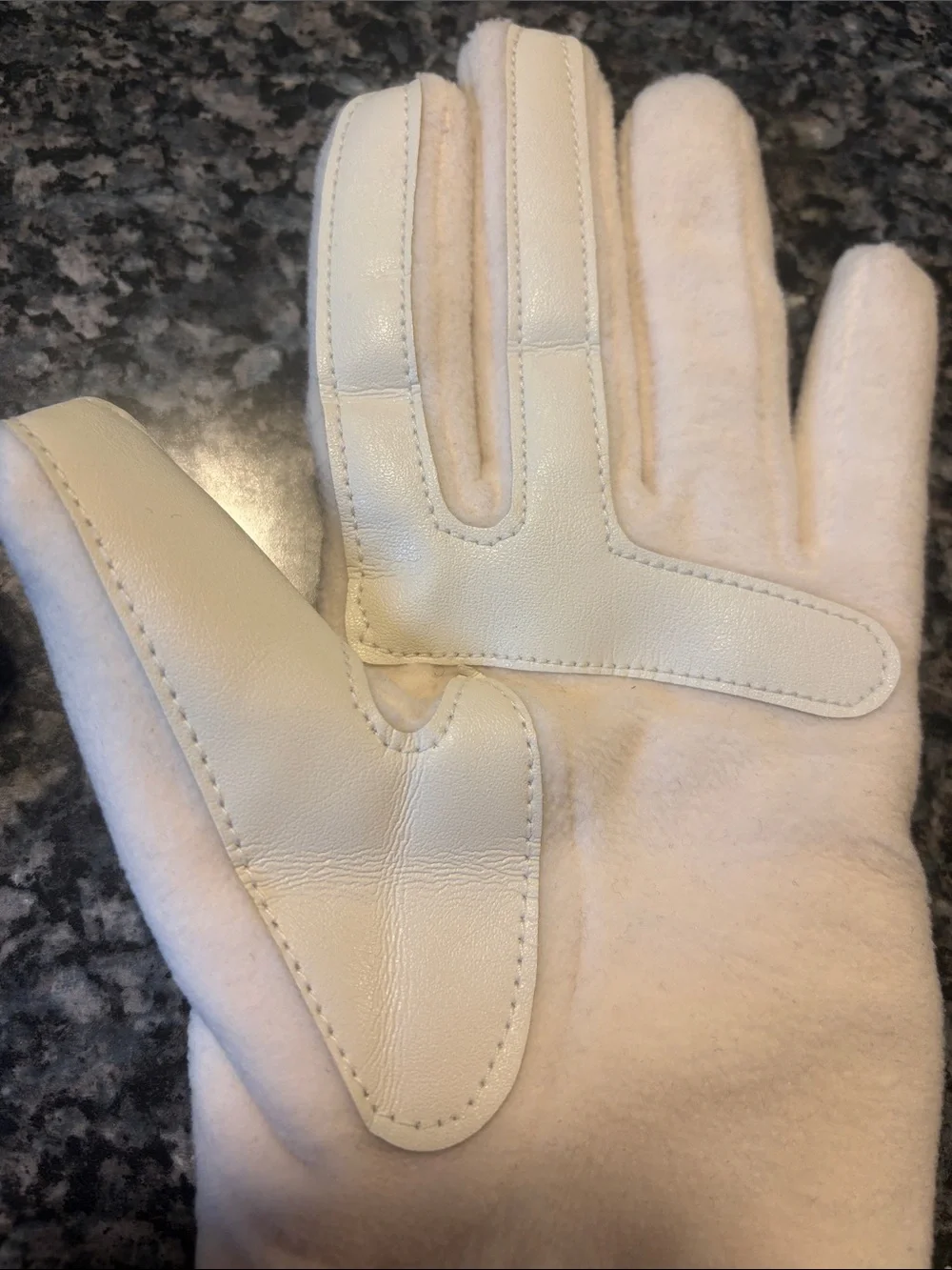 isotoner Cream Women's Fleece Gloves with Leather-Look Palms - Picture 5 of 5